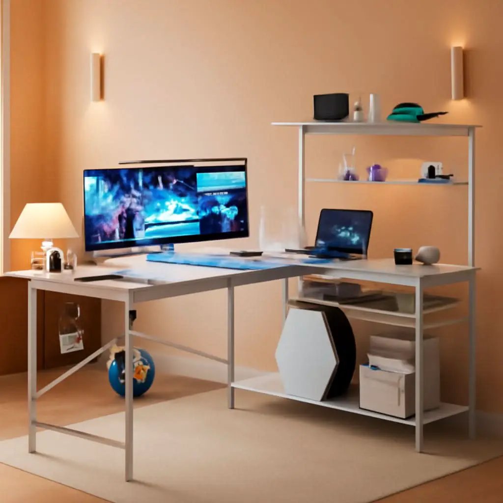 51 Inch L Shaped Gaming Desk With LED Lights And Outlets from PriceLows™
