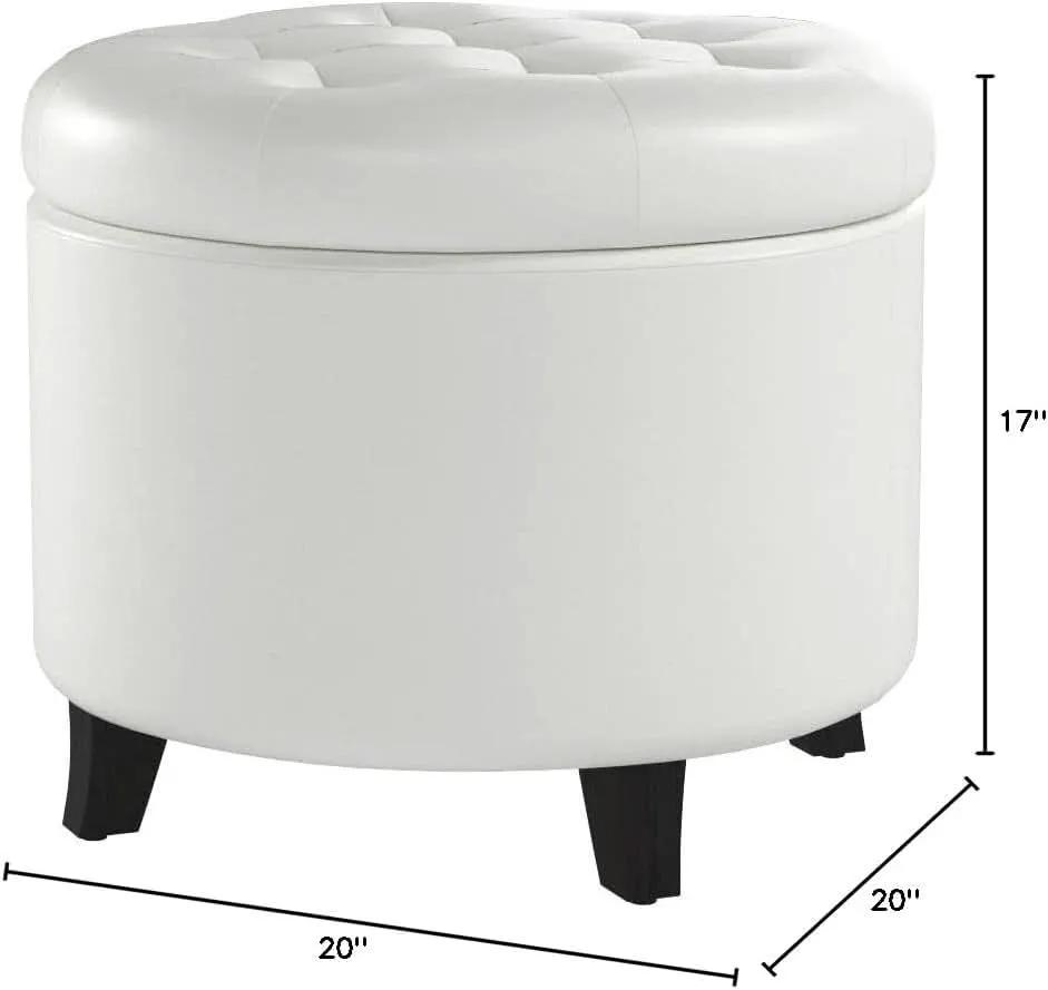 Round Storage Ottoman Ivory Faux Leather Nineteen Point Seven Five Inches from PriceLows™