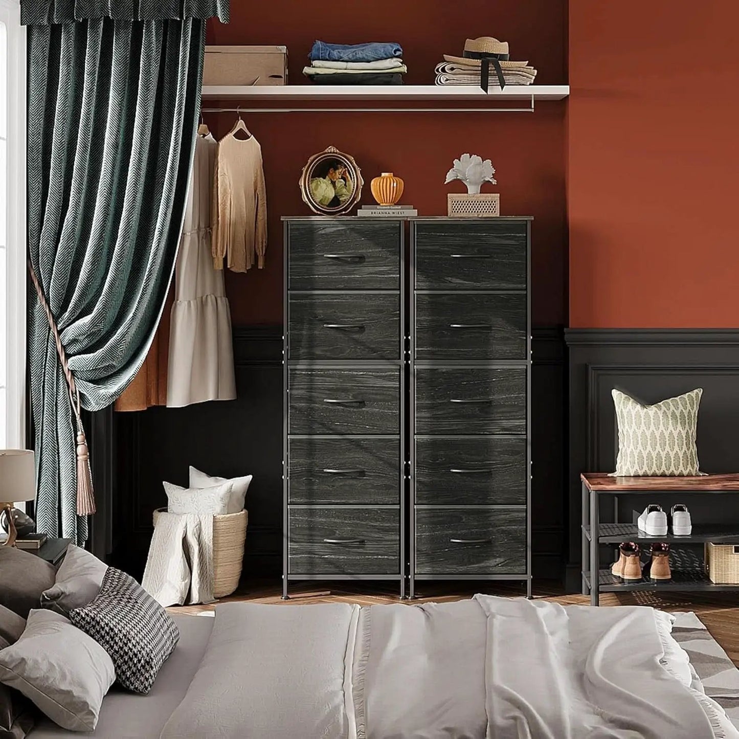 Fabric Dresser 5 Drawer Tall With Wood Top Storage Unit from PriceLows™