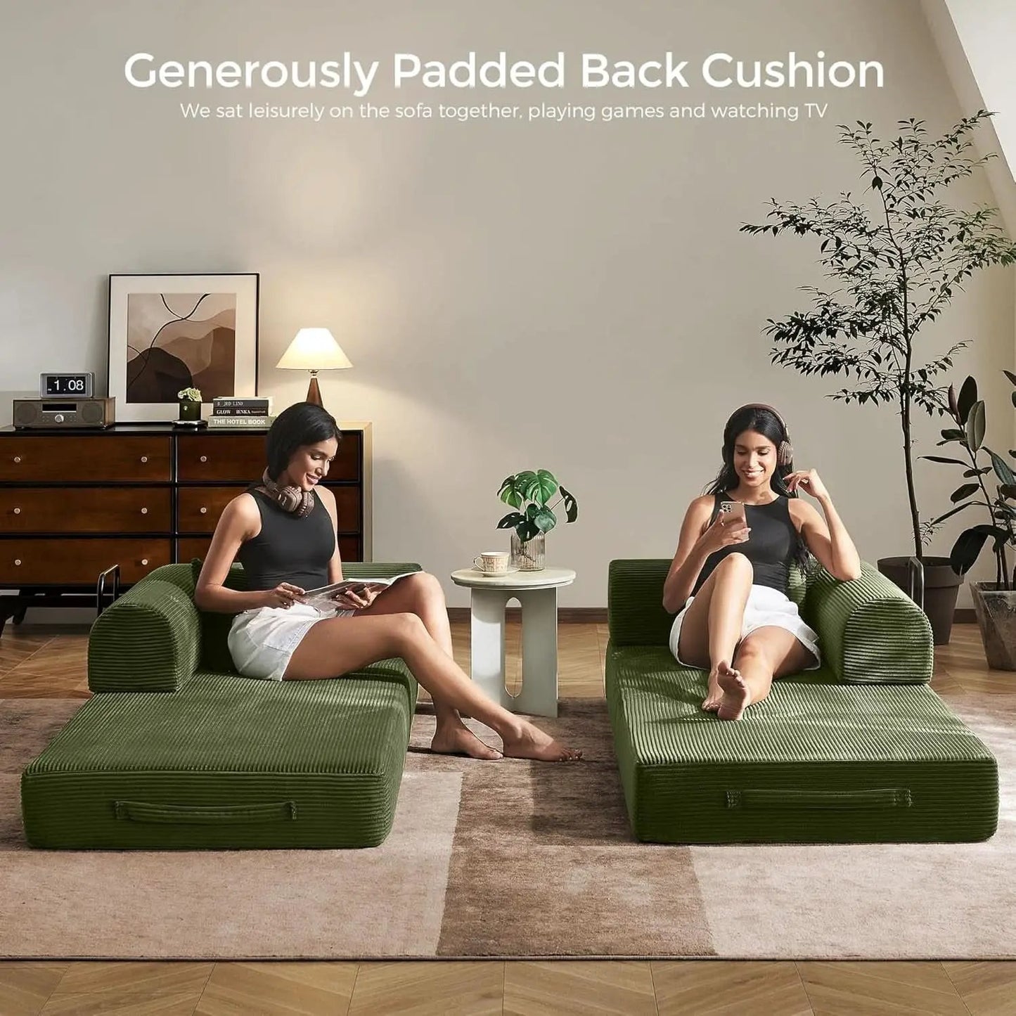 Green Convertible Sofa Bed With Removable Armrests from PriceLows™