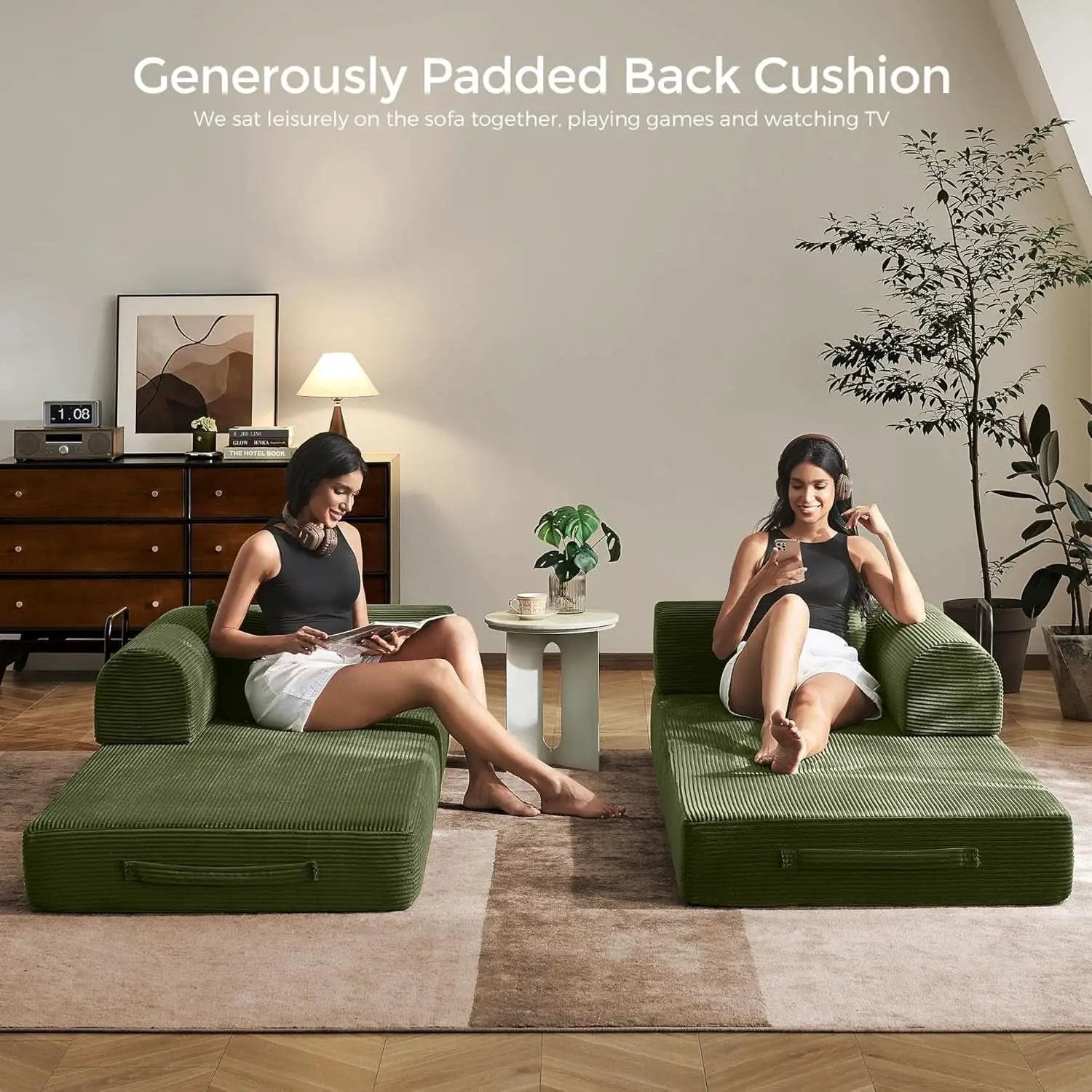 Green Convertible Sofa Bed With Removable Armrests from PriceLows™
