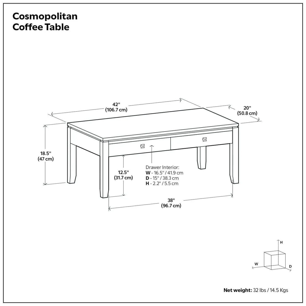 Cosmopolitan Multipurpose Table | 2 Pieces | Solid Wood & Metal | Living Room