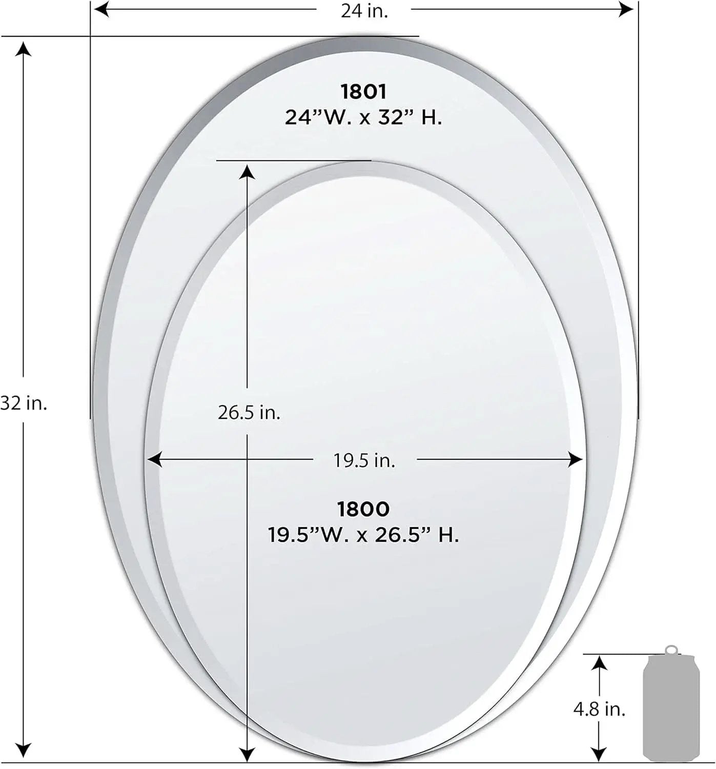 Bathroom Wall Mirror 32 Inch High 24 Inch Wide Beveled Frameless Oval For Bath Vanity And Living Room from PriceLows™