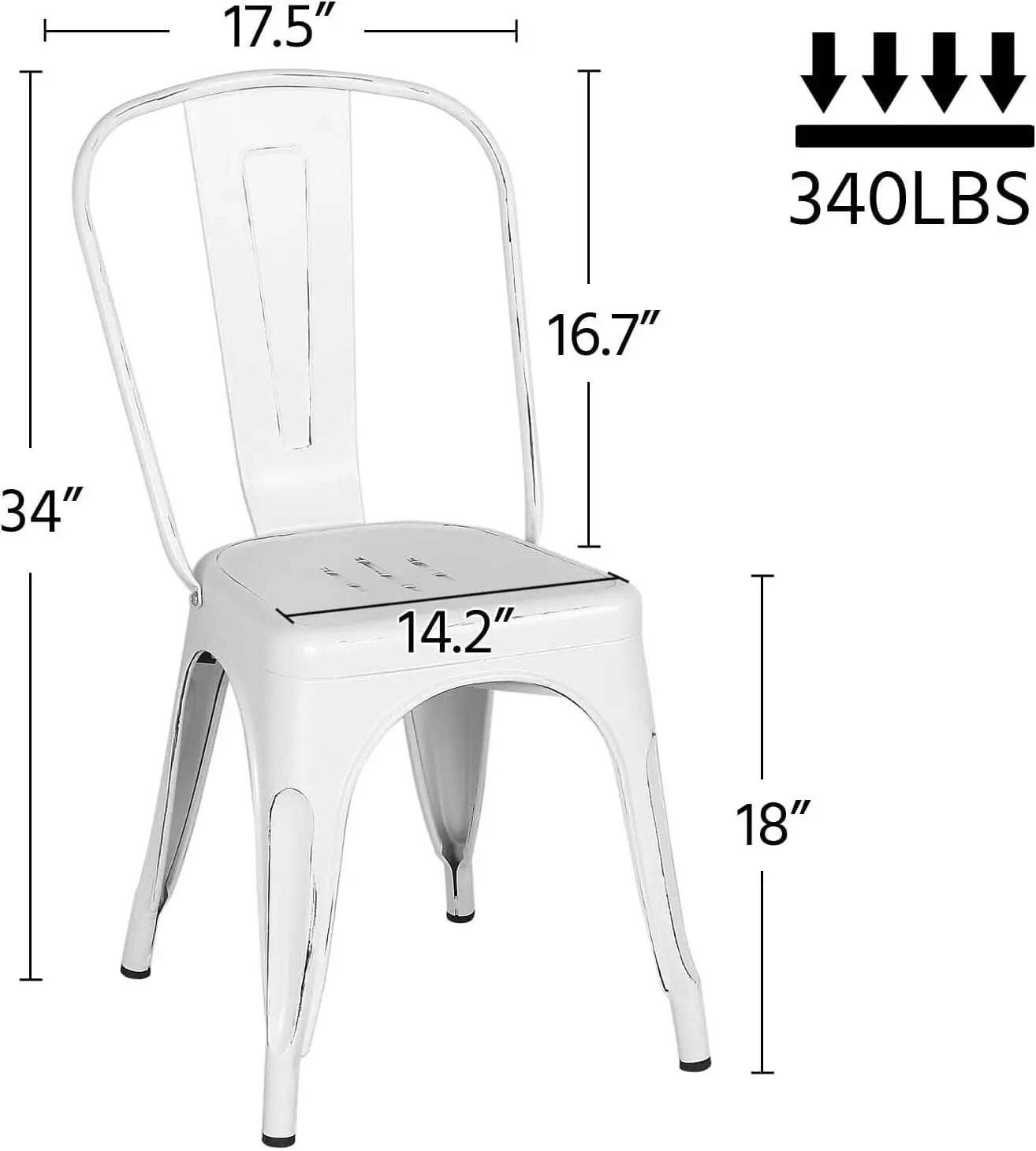 Stackable Distressed White Metal Dining Chairs For Indoor Outdoor Set Of 4 from PriceLows™