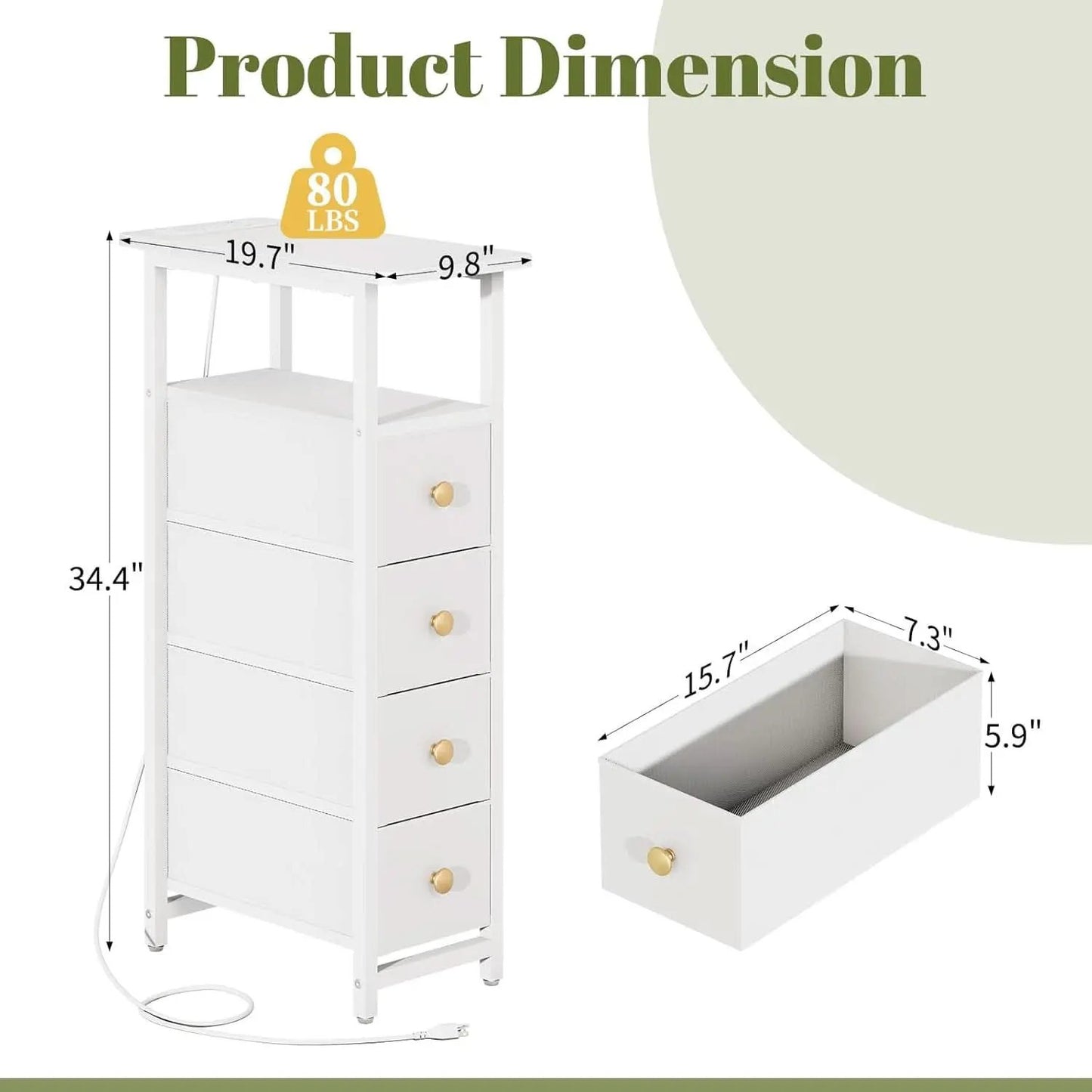 LED Narrow Nightstand With Wireless Charging White from PriceLows™