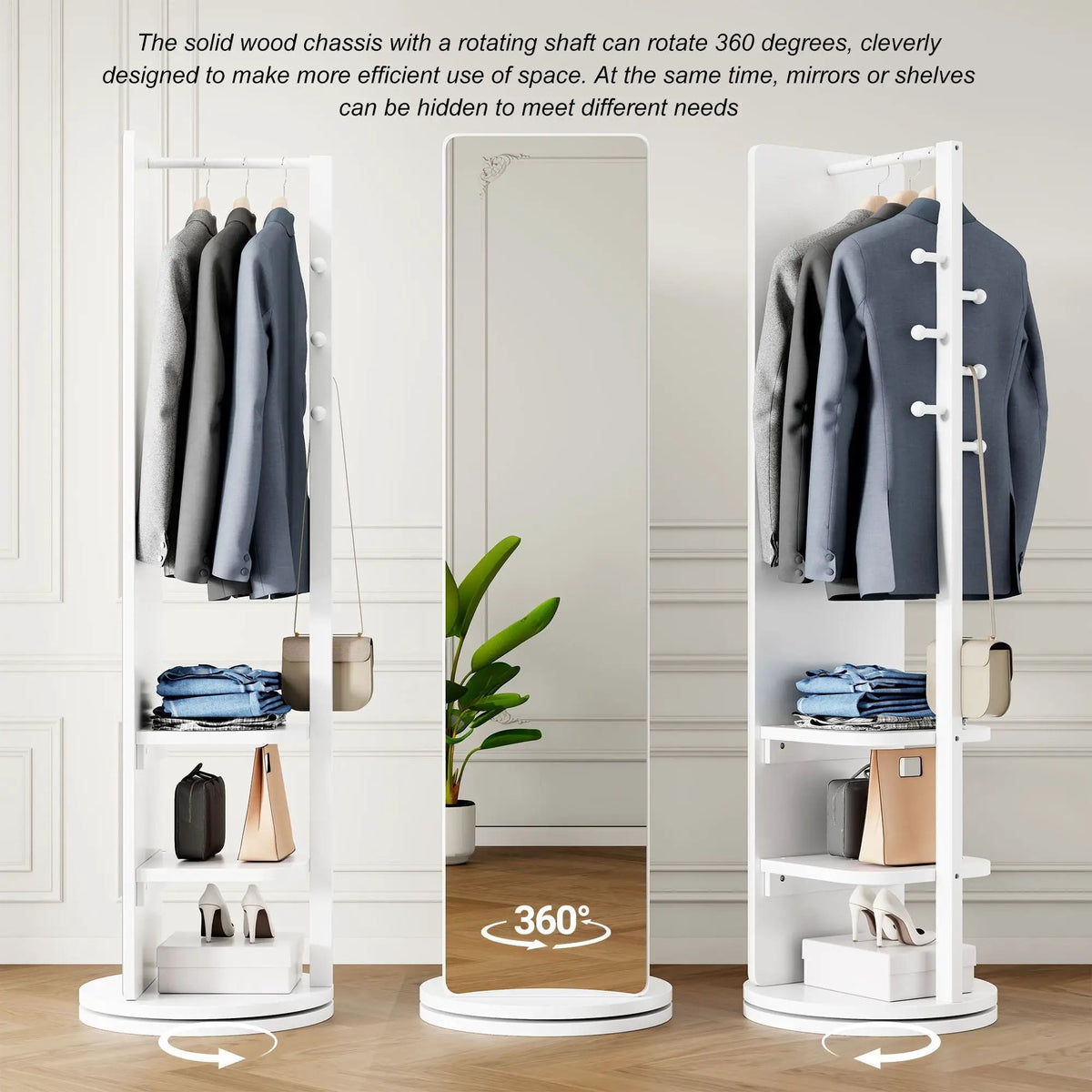 Full Length Mirror | 360 Rotation Design | Solid Wood Rack