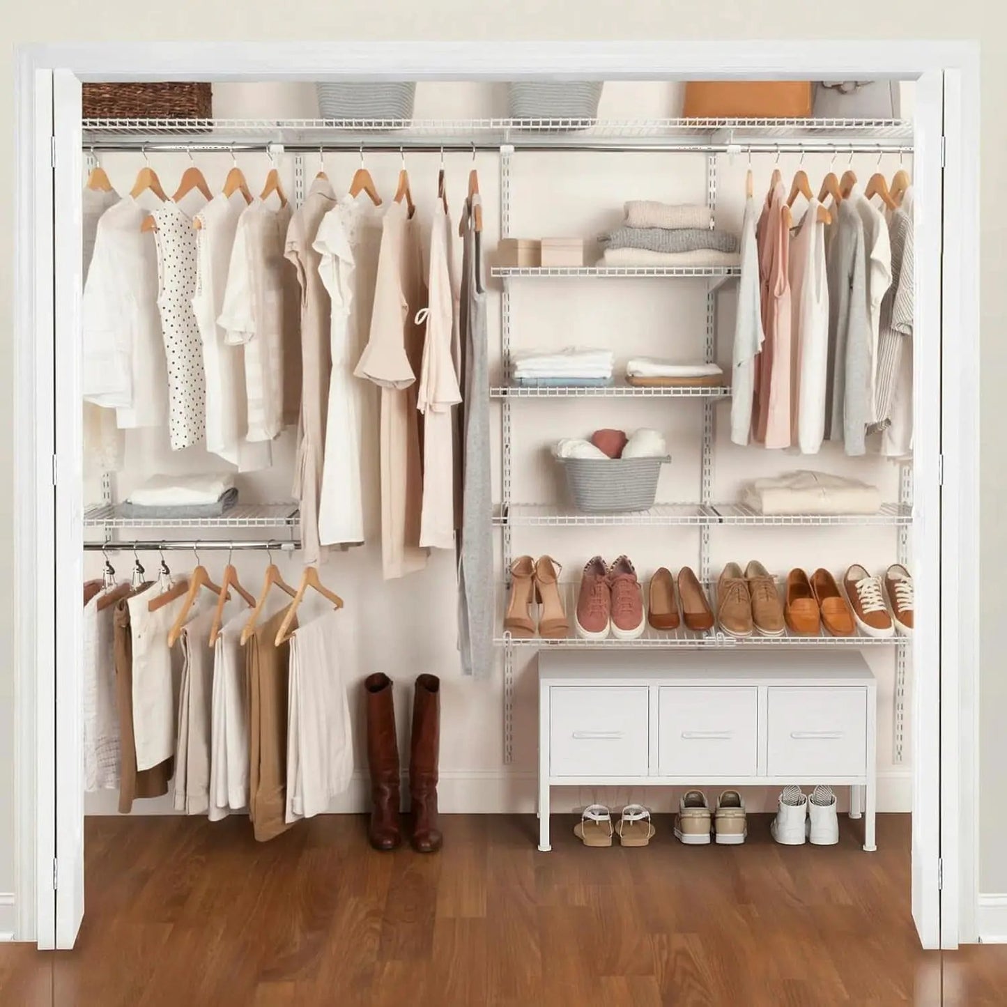 White Closet Storage Organizer With Fabric Drawers from PriceLows™