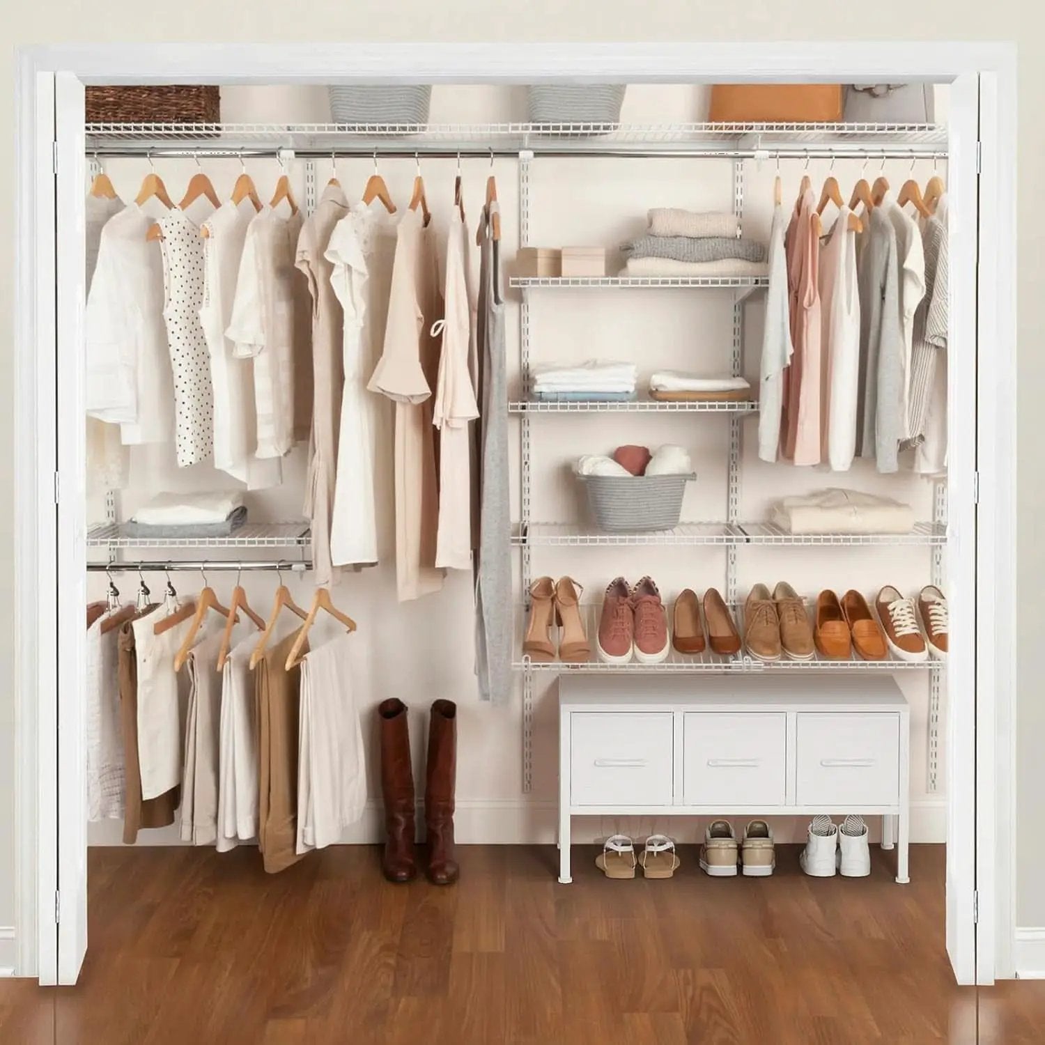 White Closet Storage Organizer With Fabric Drawers from PriceLows™