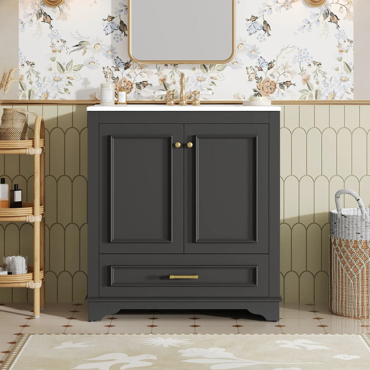 30 Inch Bathroom Vanity | Poplar Wood Frame | 2 Soft Closing Doors | Adjustable Shelf