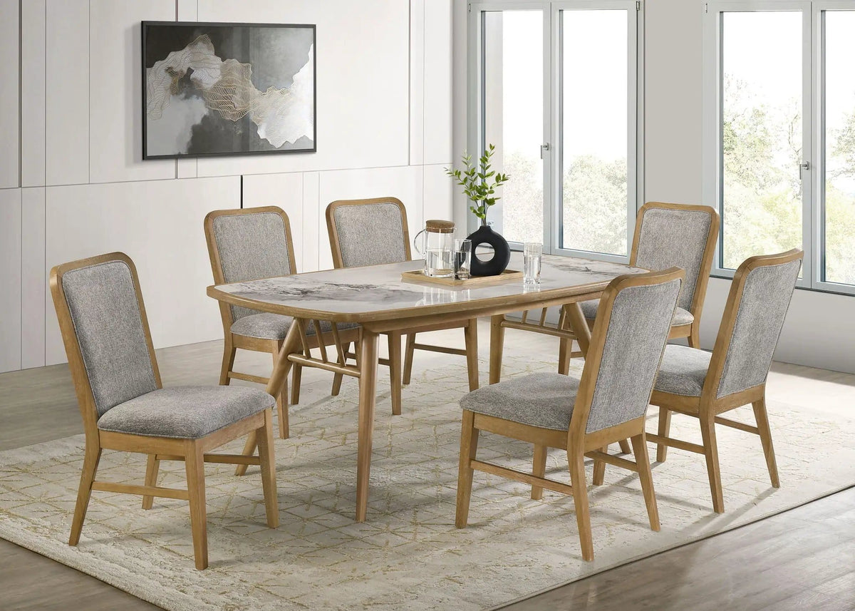 Croyden 7-piece Rectangular Dining Set Weathered | 7-Piece Set | Solid Wood & Marble | Natural