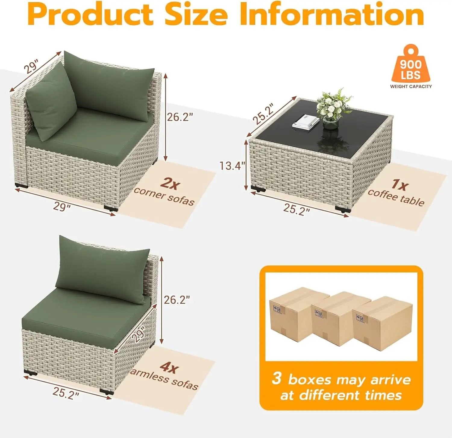 Patio 7 Piece PE Wicker Sectional Sofa Set Table Green from PriceLows™