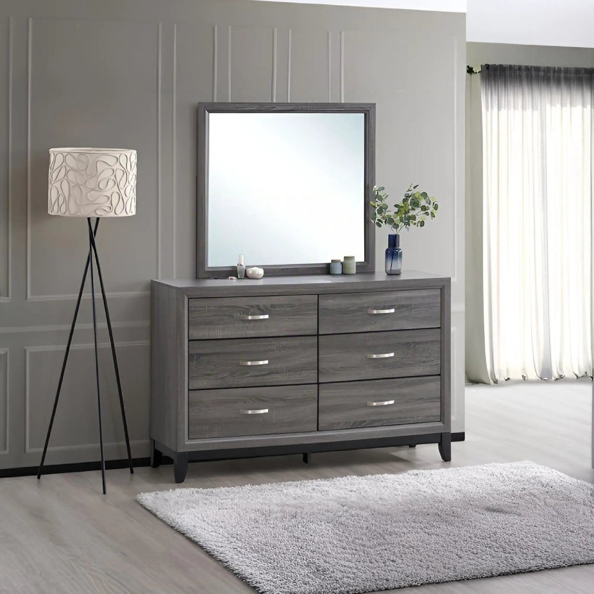 Glasgow Dresser With 6 Drawers | 2 Pieces | Steel & Wood | Bedroom