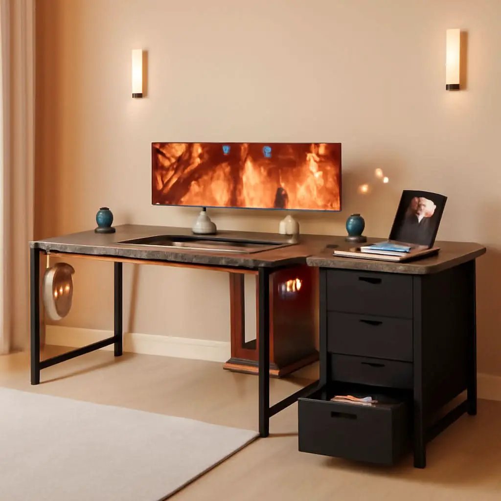 L Shaped Desk With USB Ports And 4 Drawers 53 Inch from PriceLows™