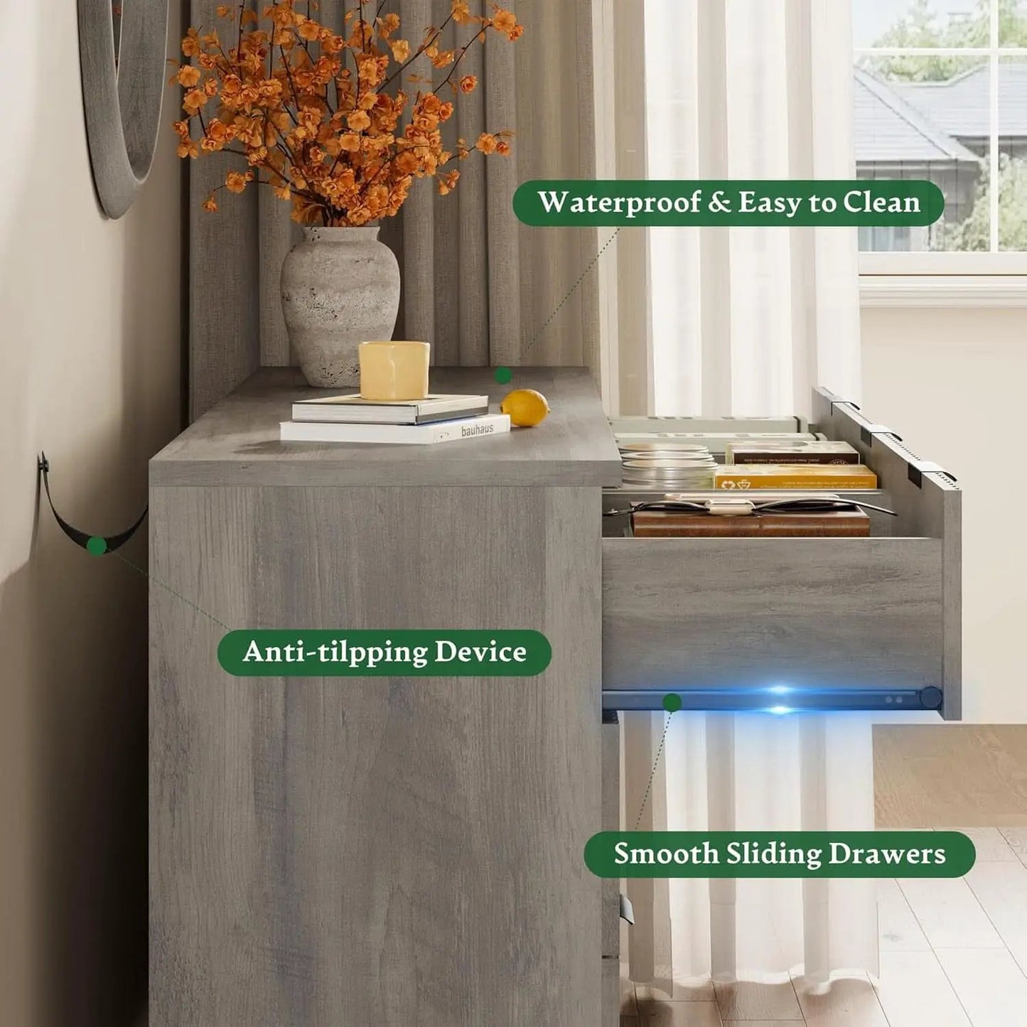 63 Inch Dresser Charcoal Grey Finish With Wave Fluted Panel And 9 Drawers from PriceLows™