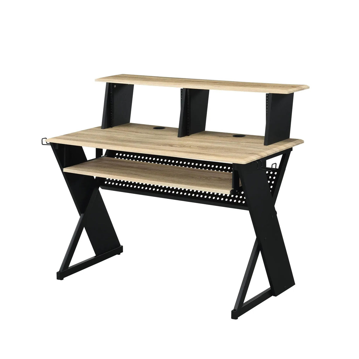 Eleazar Music Recording Studio Desk | Natural Oak And Black Finish | Keyboard Layout | 47 Inch Width