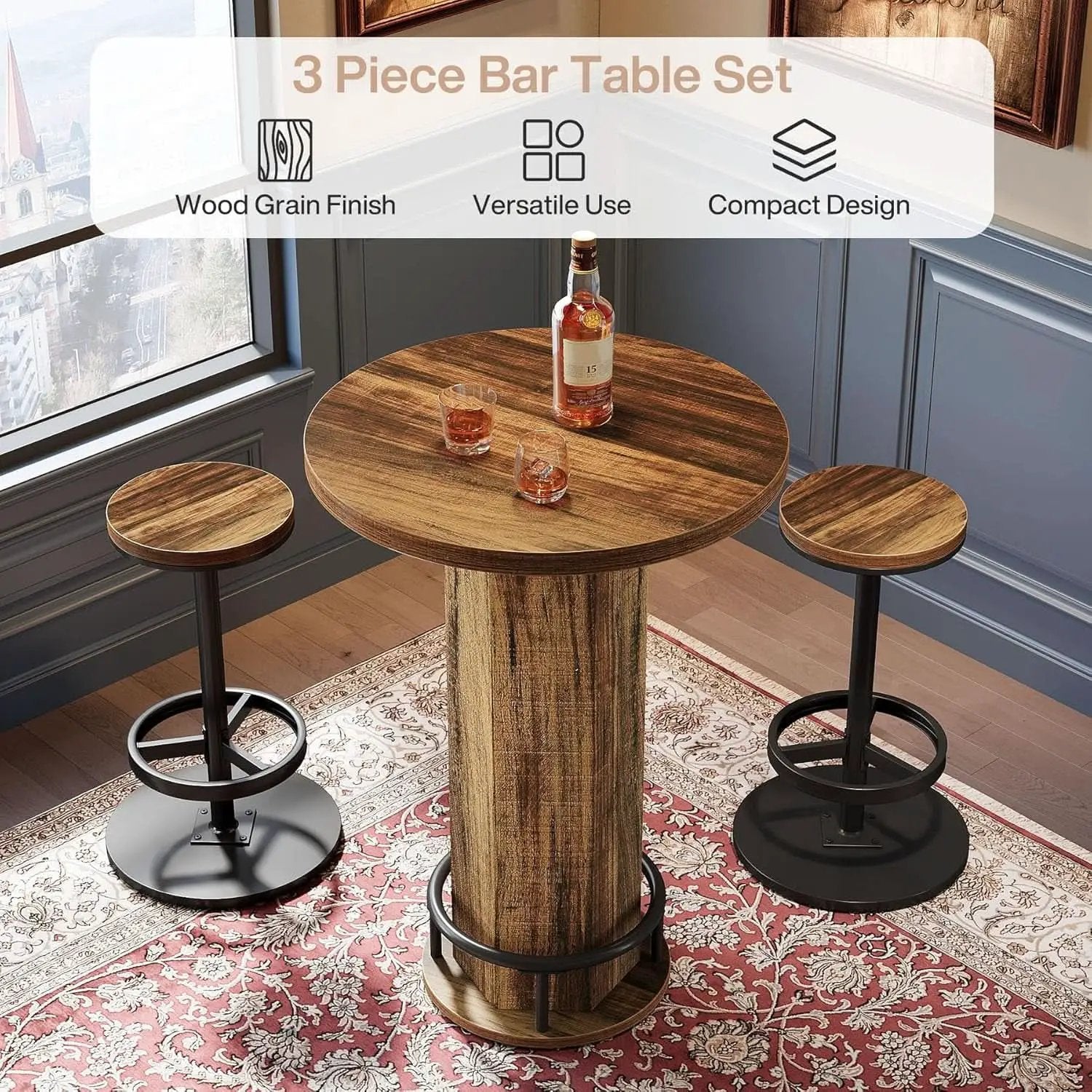 Round Bar Table With Chairs Matte Black Powder coated from PriceLows™