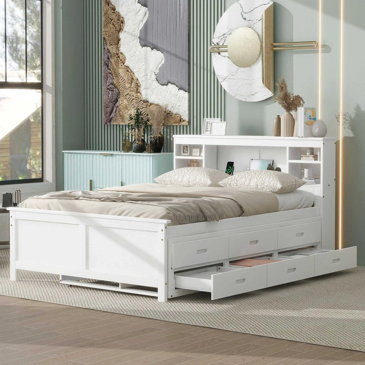 Platform Bed | Storage Headboard | USB Ports | Twin Trundle