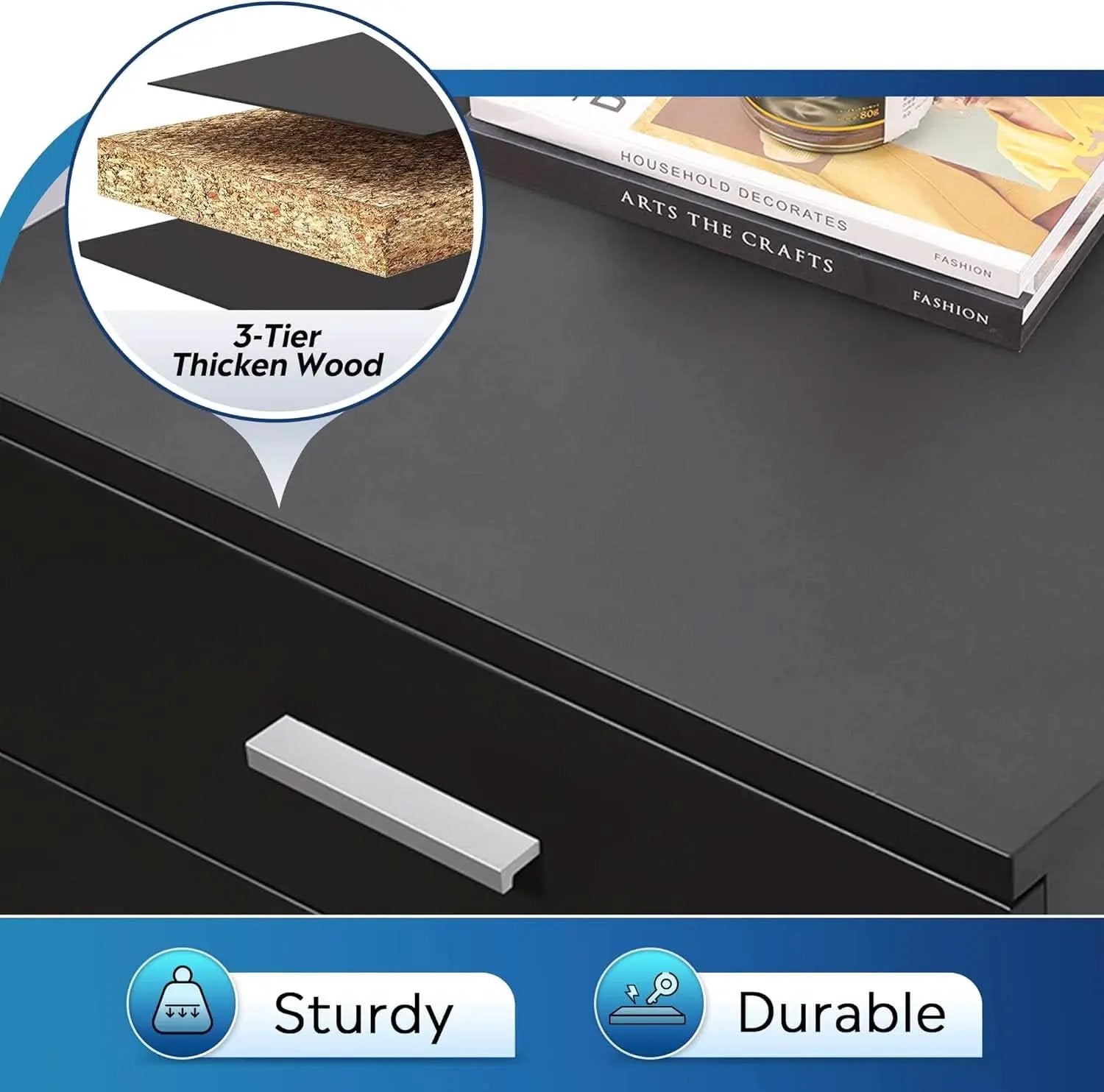 3 Drawer Wood File Cabinet Black For Letter A4 Size Home Office Storage Organizer from PriceLows™