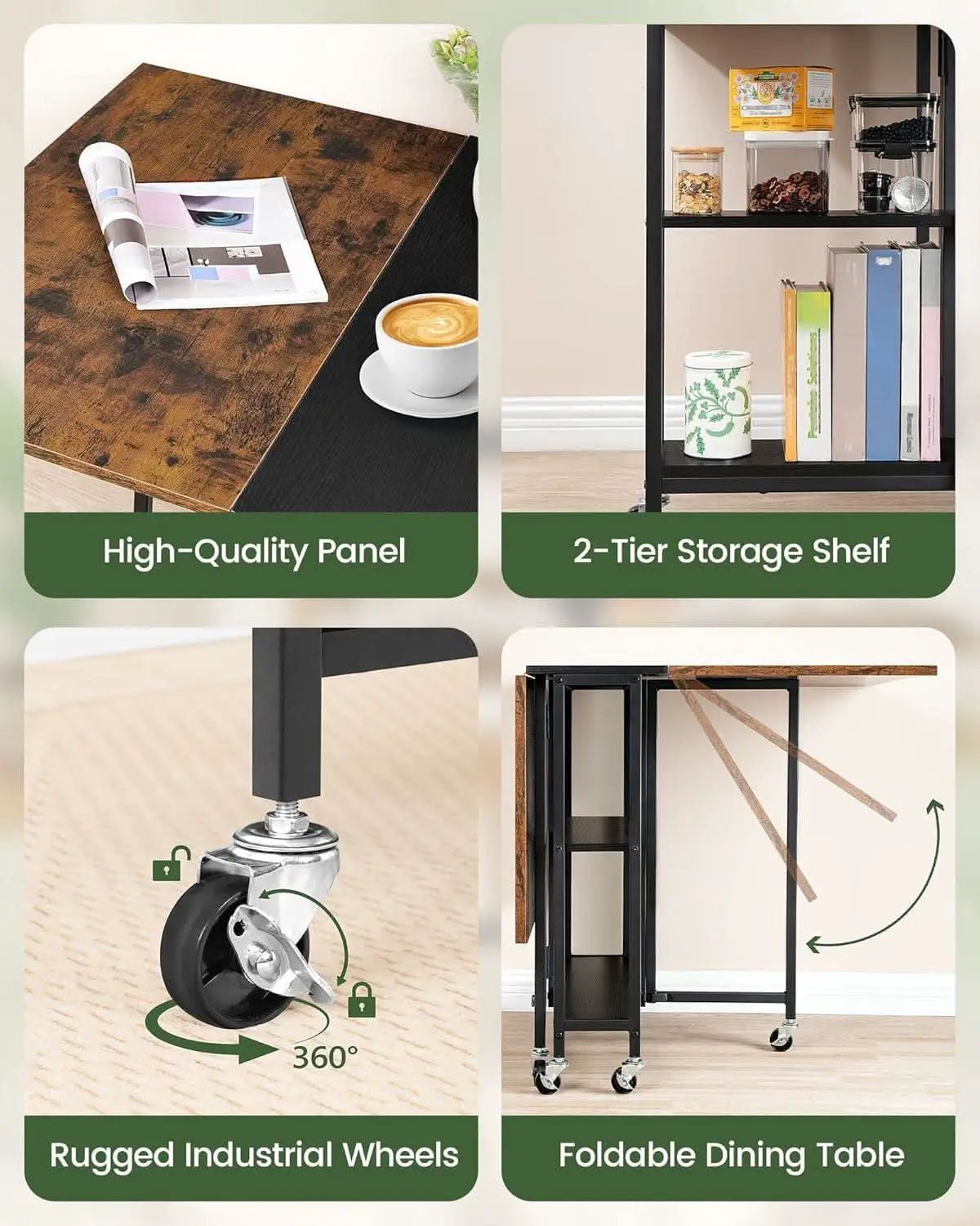 Rustic Brown Expandable Folding Dining Table With 6 Wheels from PriceLows™