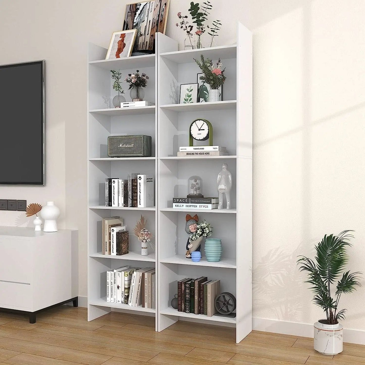 White 6-Tier Bookshelf Anti Tip Design For Home Office from PriceLows™