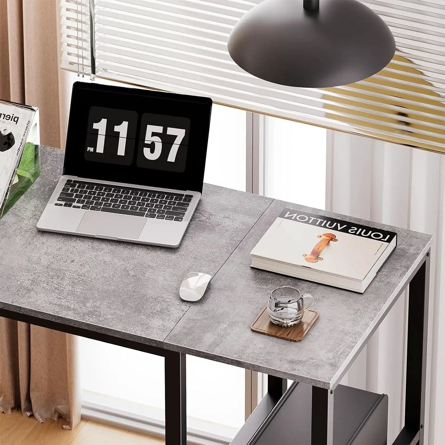 Computer Desk 40 Inch Gray With Durable Storage Shelves from PriceLows™