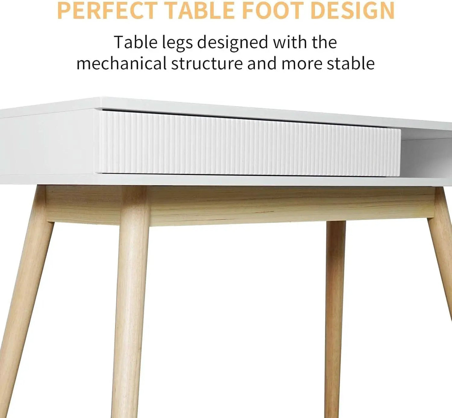 White Mid Century Modern Desk With Hidden Drawer For Home Office from PriceLows™