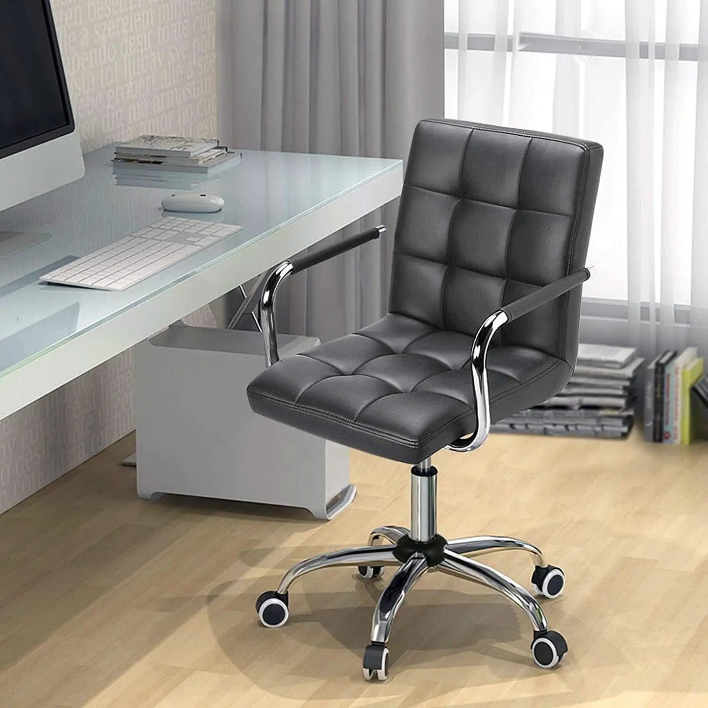 Grey Leather Office Chair With Armrests For Home Office from PriceLows™