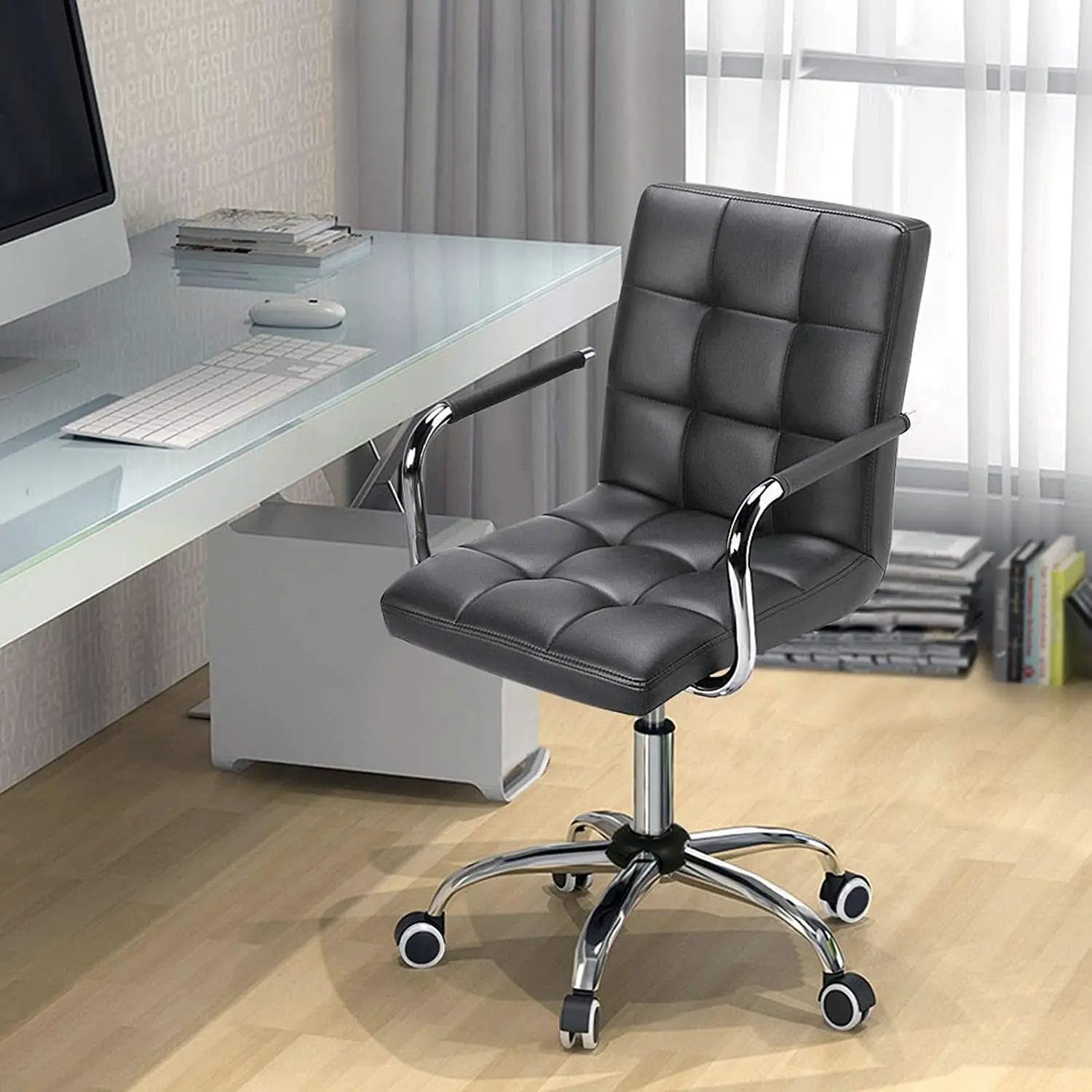 Grey Leather Office Chair With Armrests For Home Office from PriceLows™