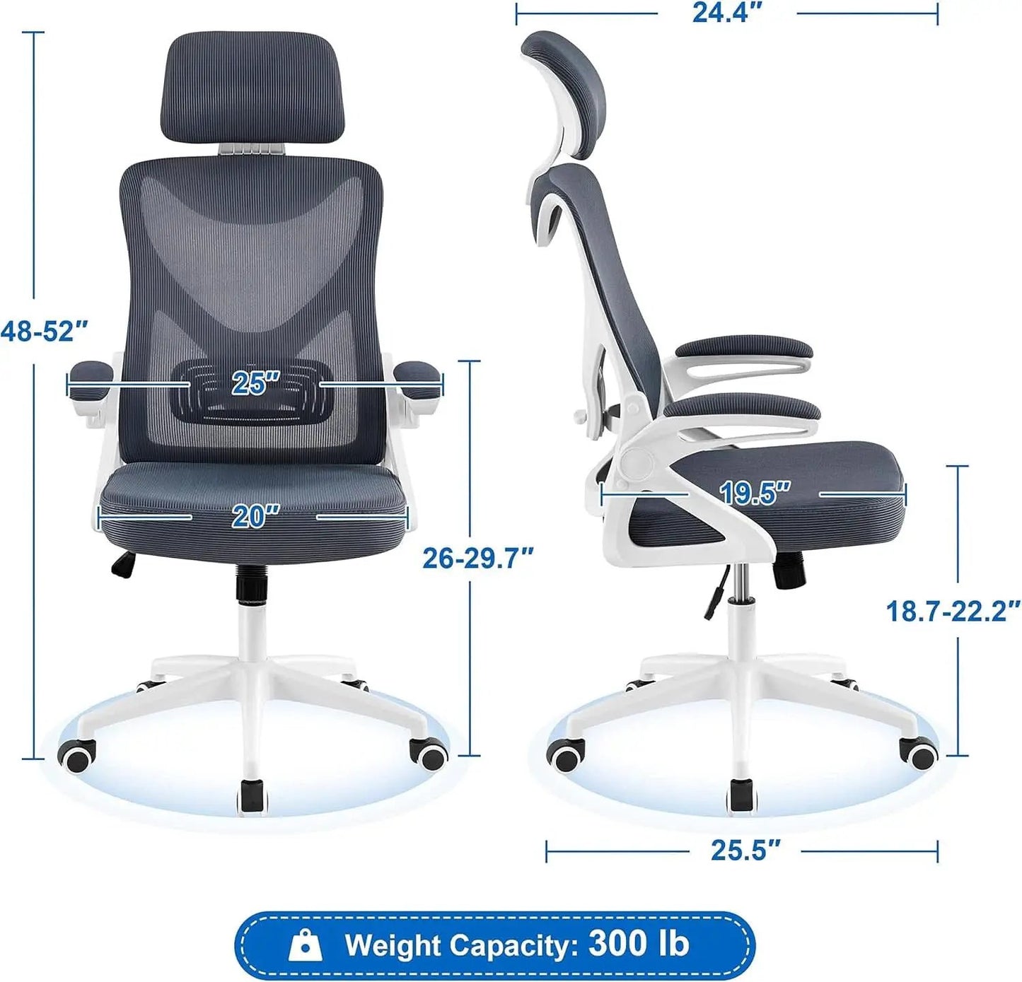 Ergonomic Mesh Office Chair White Gray With Flip Up Armrests from PriceLows™