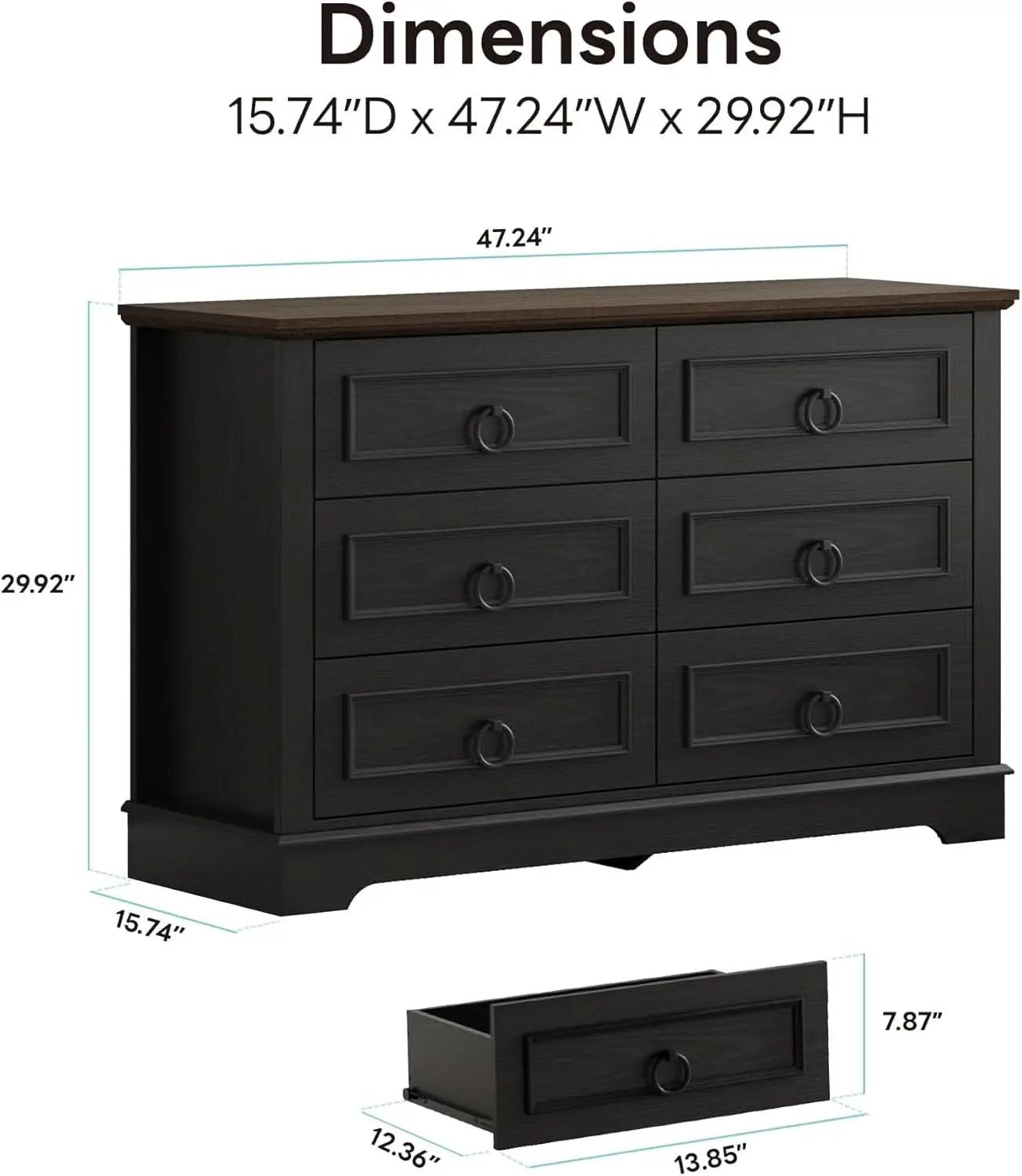 Black FortySevenPointTwoInch Wide Six Drawer Dresser from PriceLows™
