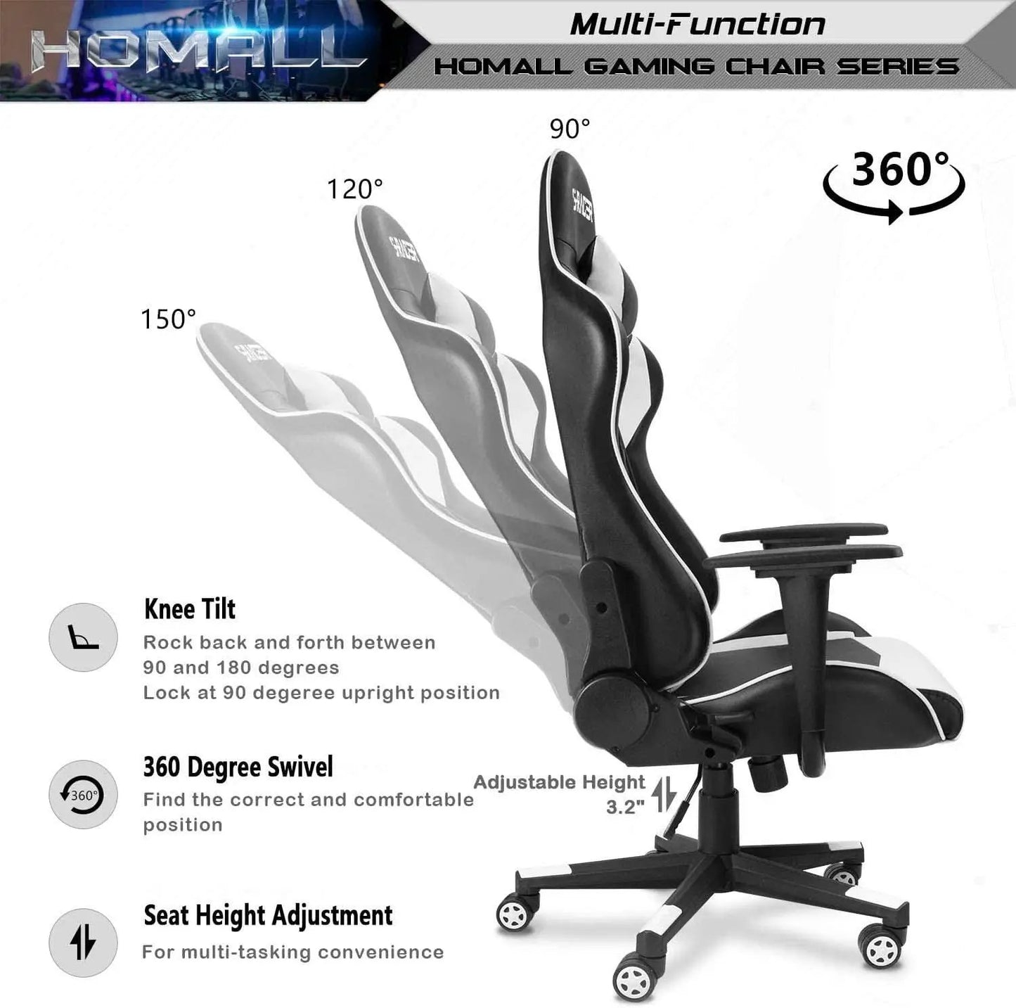 White Leather Ergonomic Gaming Chair With Lumbar Support from PriceLows™