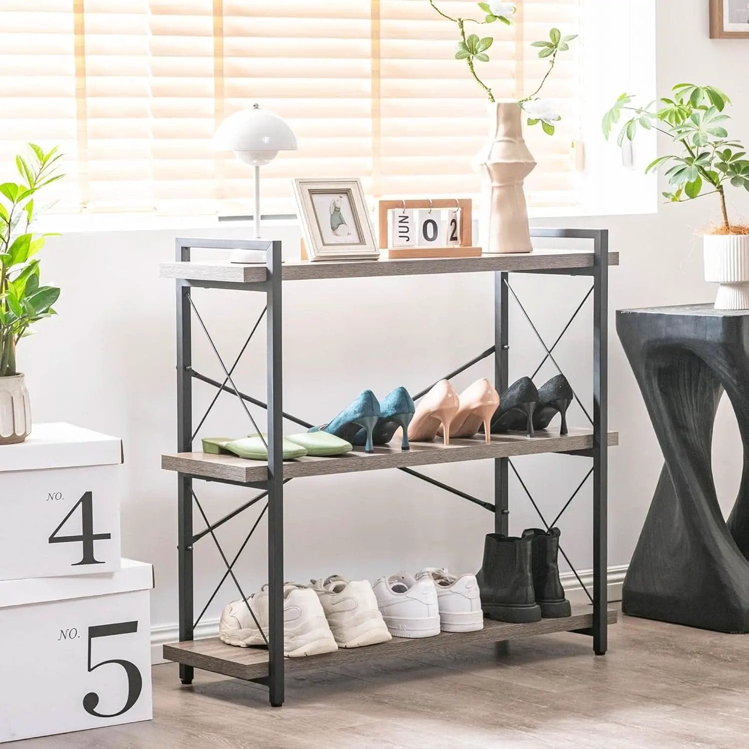 Three Tier Industrial Bookshelf With Rustic Open Metal Frame from PriceLows™