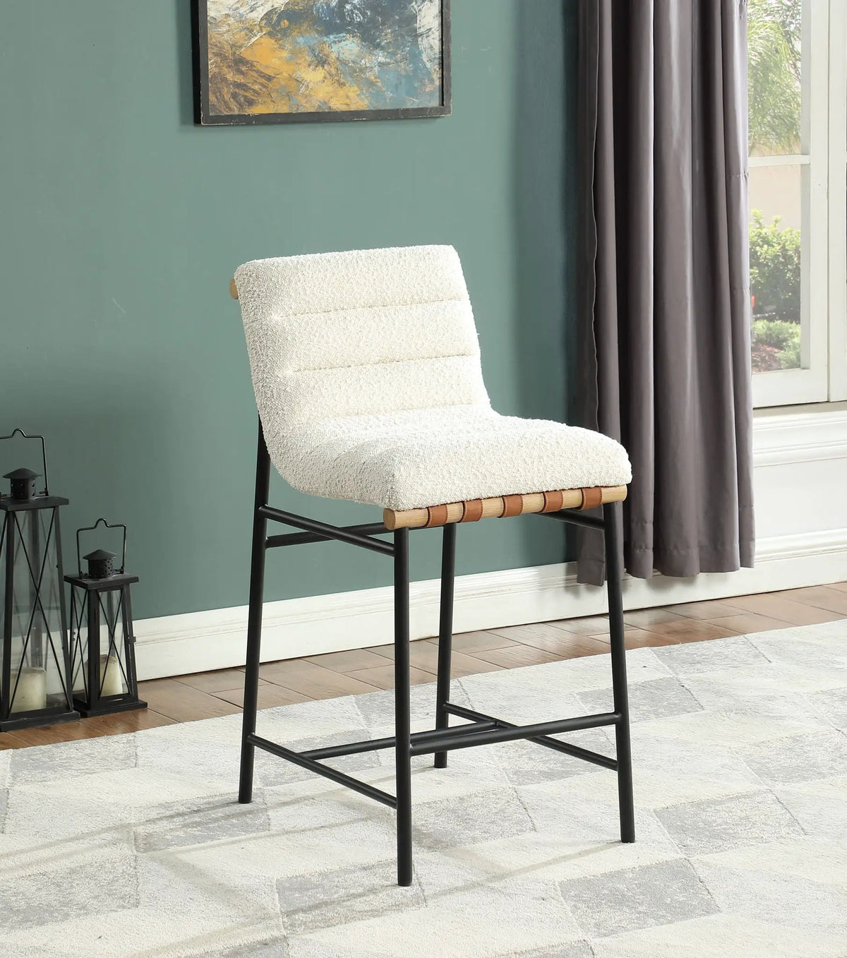 Lahni Boucle Counter Height Chair | 17 Inch Seat Width | Fabric Upholstery | Modern Design