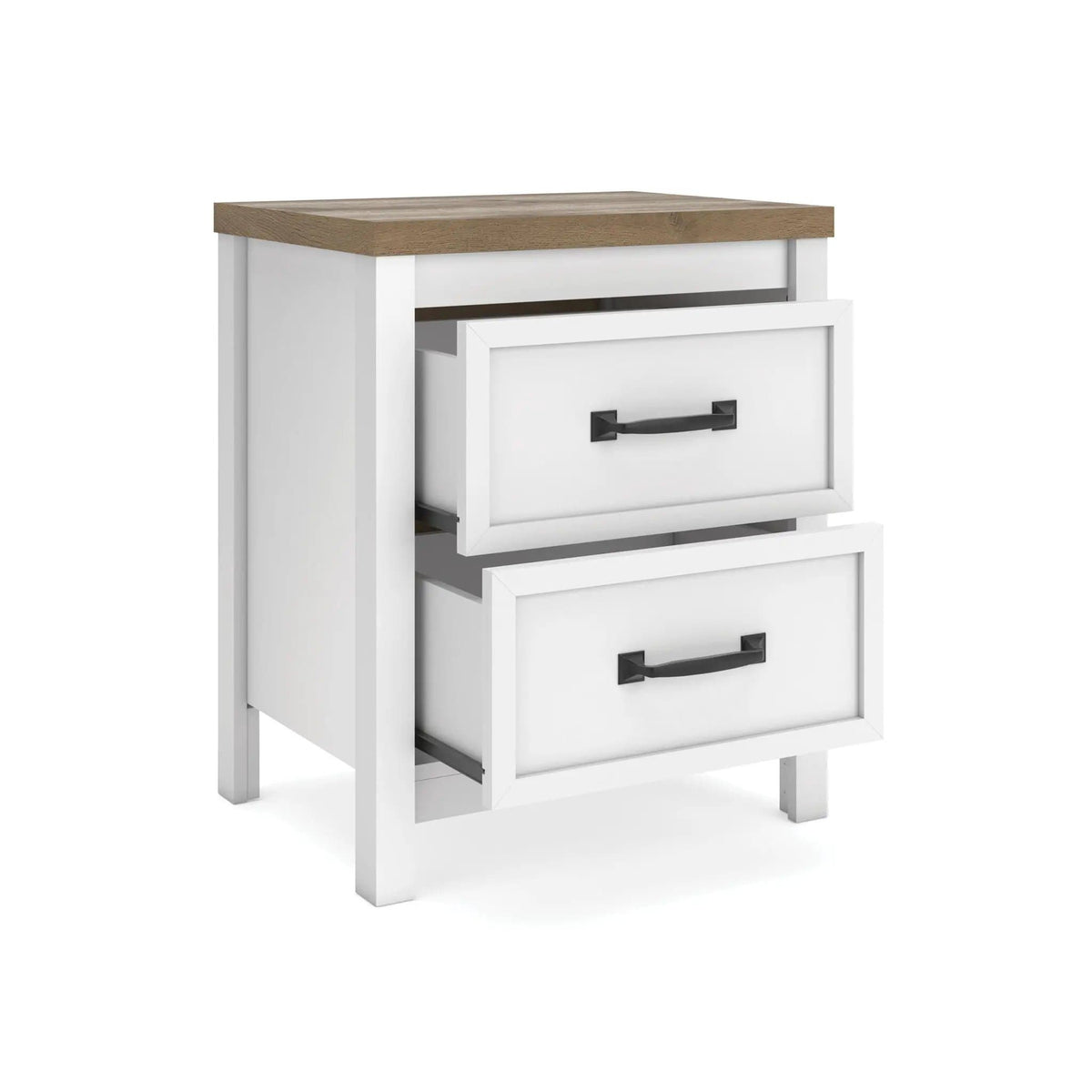 Kerisden Two Drawer Night Stand Accent Nightstand | 20.87 x 15.63 x 25 in | Engineered Wood & Mdf | White / Brown