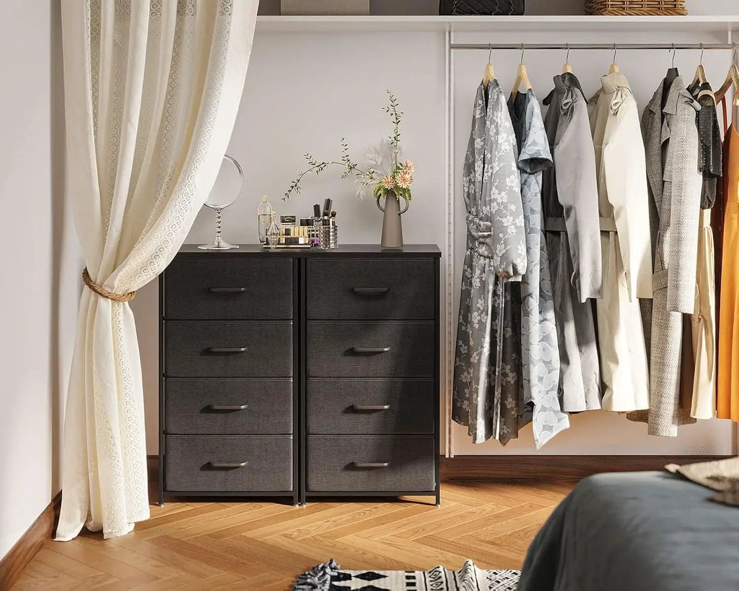 Black Textured Fabric Dresser With Four Deep Drawers from PriceLows™