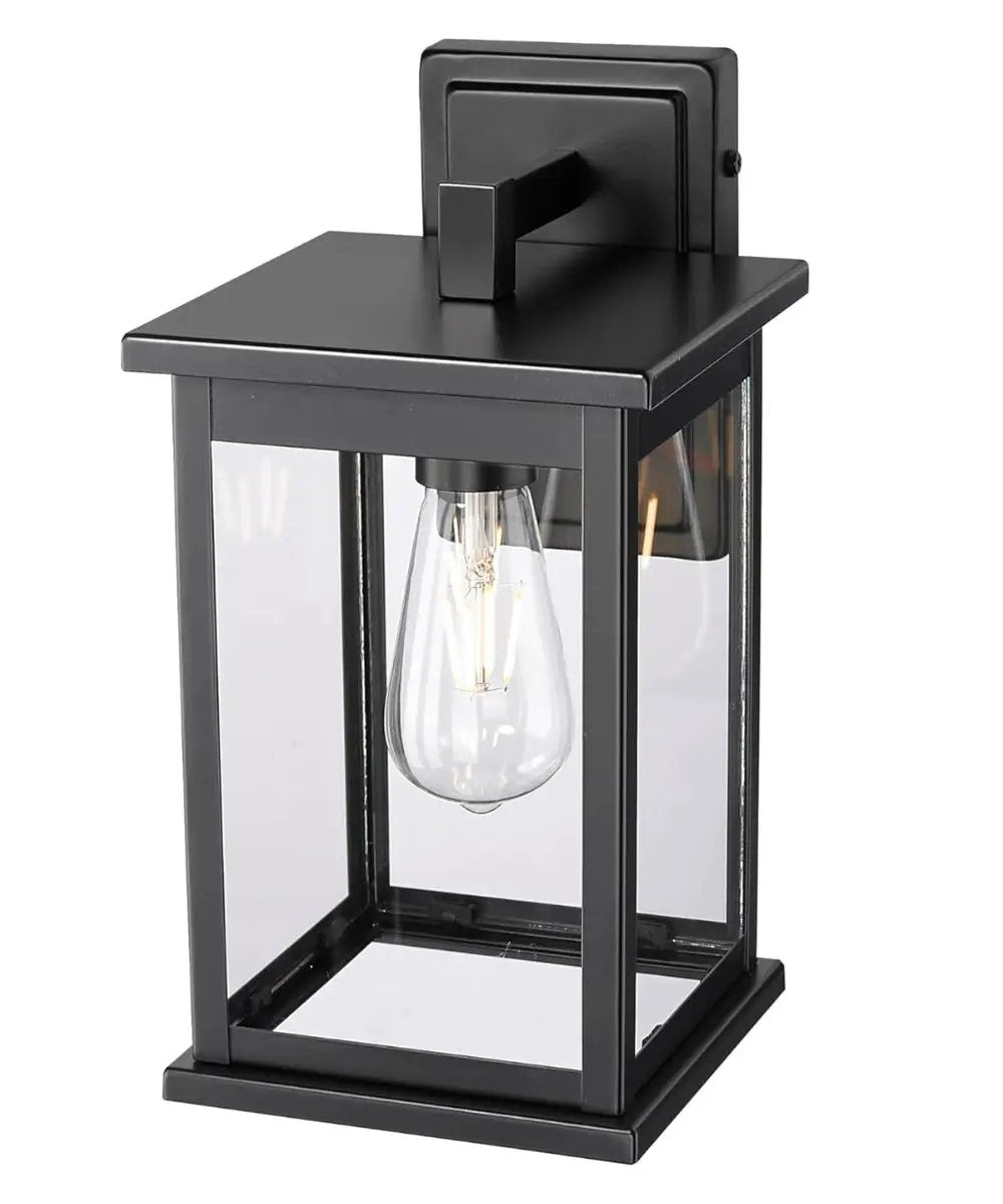 Outdoor Wall Light | 11 Inch Matte Black | Dusk To Dawn Glass Shade