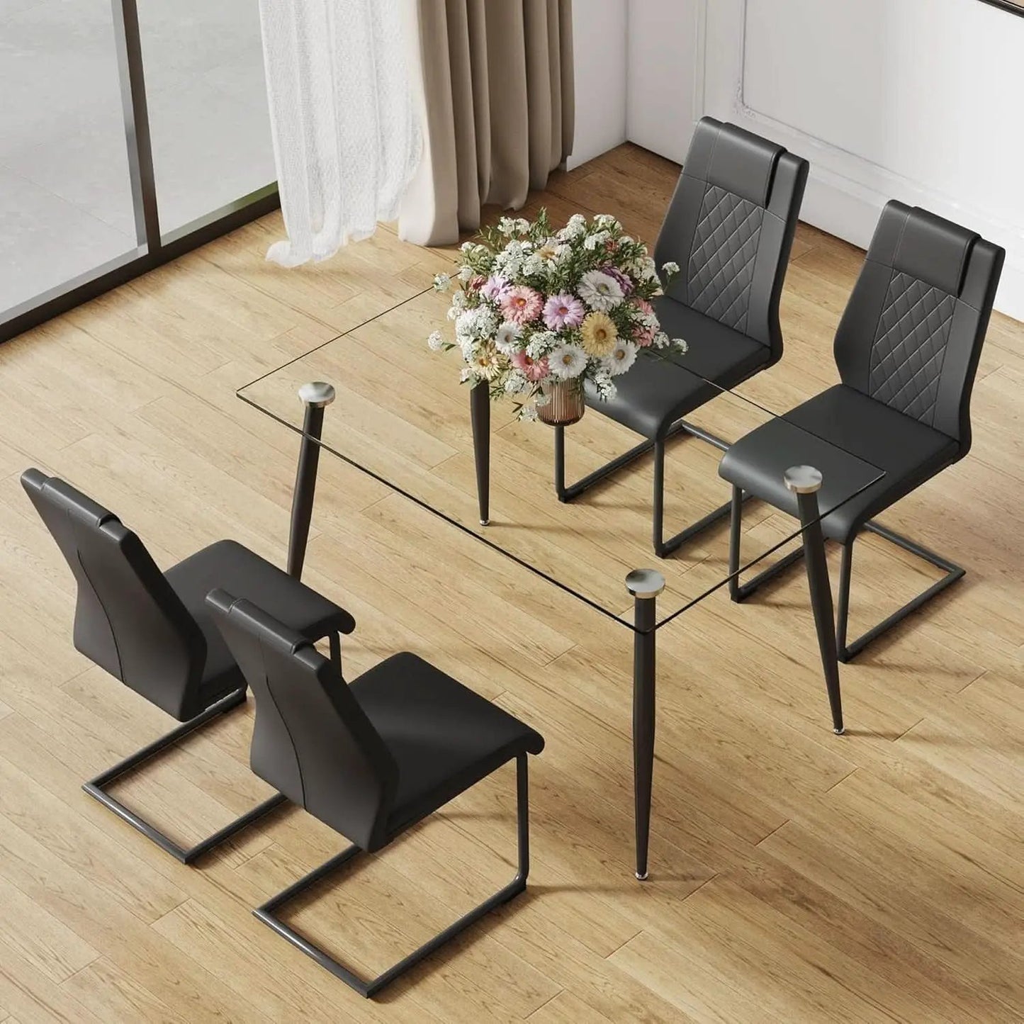 51 Inch Glass Dining Table For 4 With Tempered Glass Top from PriceLows™