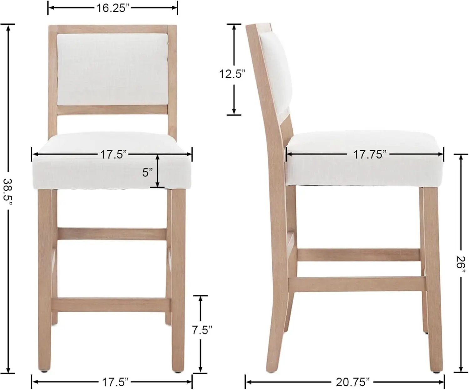 Beige Bar Stools Set Of 2 26 Inch Counter Height Backrest from PriceLows™