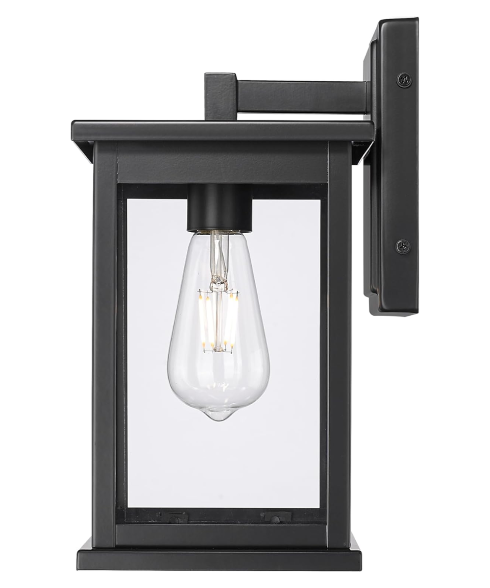 Outdoor Wall Light | 11 Inch Matte Black | Dusk To Dawn Glass Shade