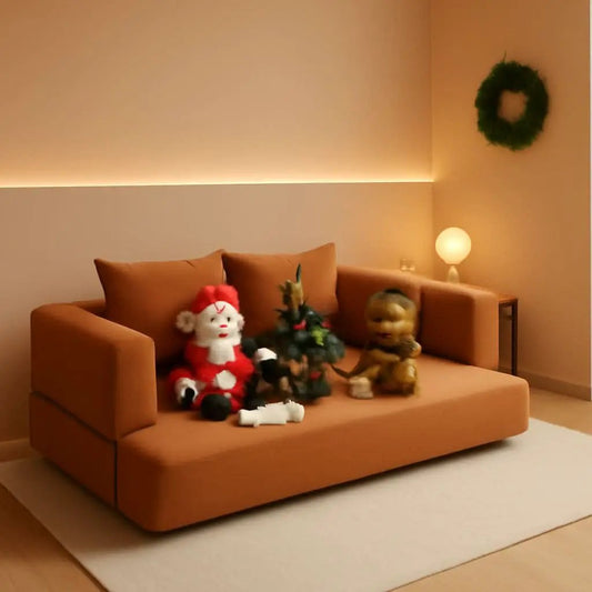 79 Inch Convertible Sofa Bed Orange CorduroyPillows from PriceLows™
