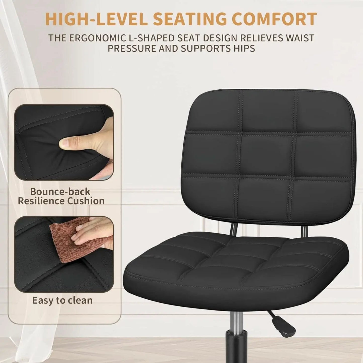 Armless Rolling Desk Chair Black Height Adjustable from PriceLows™
