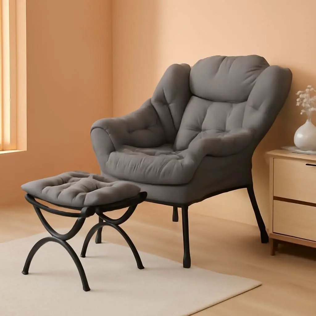 Dark Grey Lazy Chair With Ottoman Footrest And Side Pocket from PriceLows™