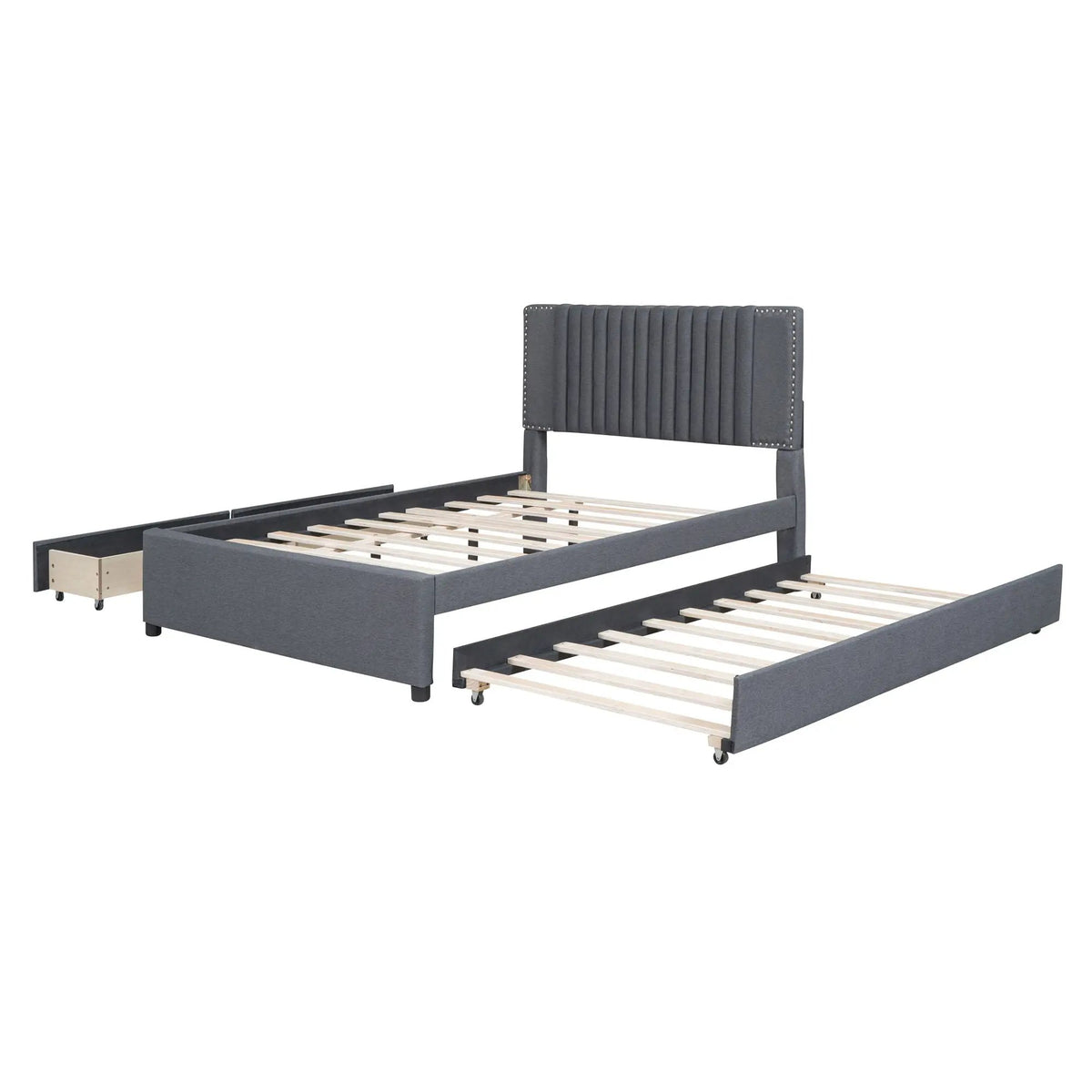 Upholstered Platform Bed | Drawers | Classic Headboard Design | Thick Foam Fill