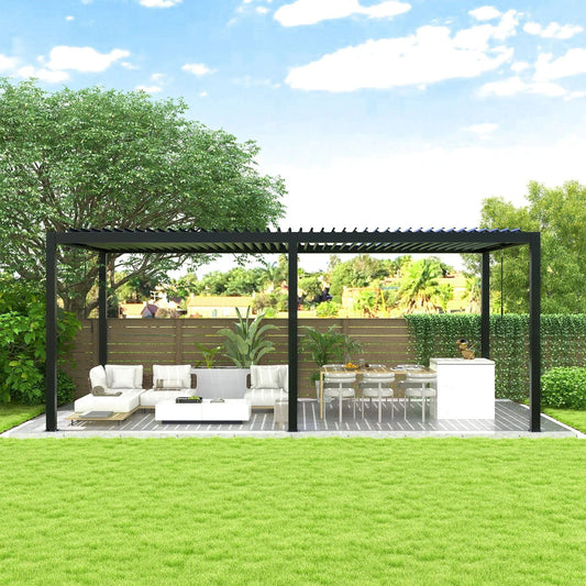 Louver Pergola Steel Louvers & Frame - Umbrella & Canopy | 228 x 118 x 90.5 in | Steel & Aluminum | Black