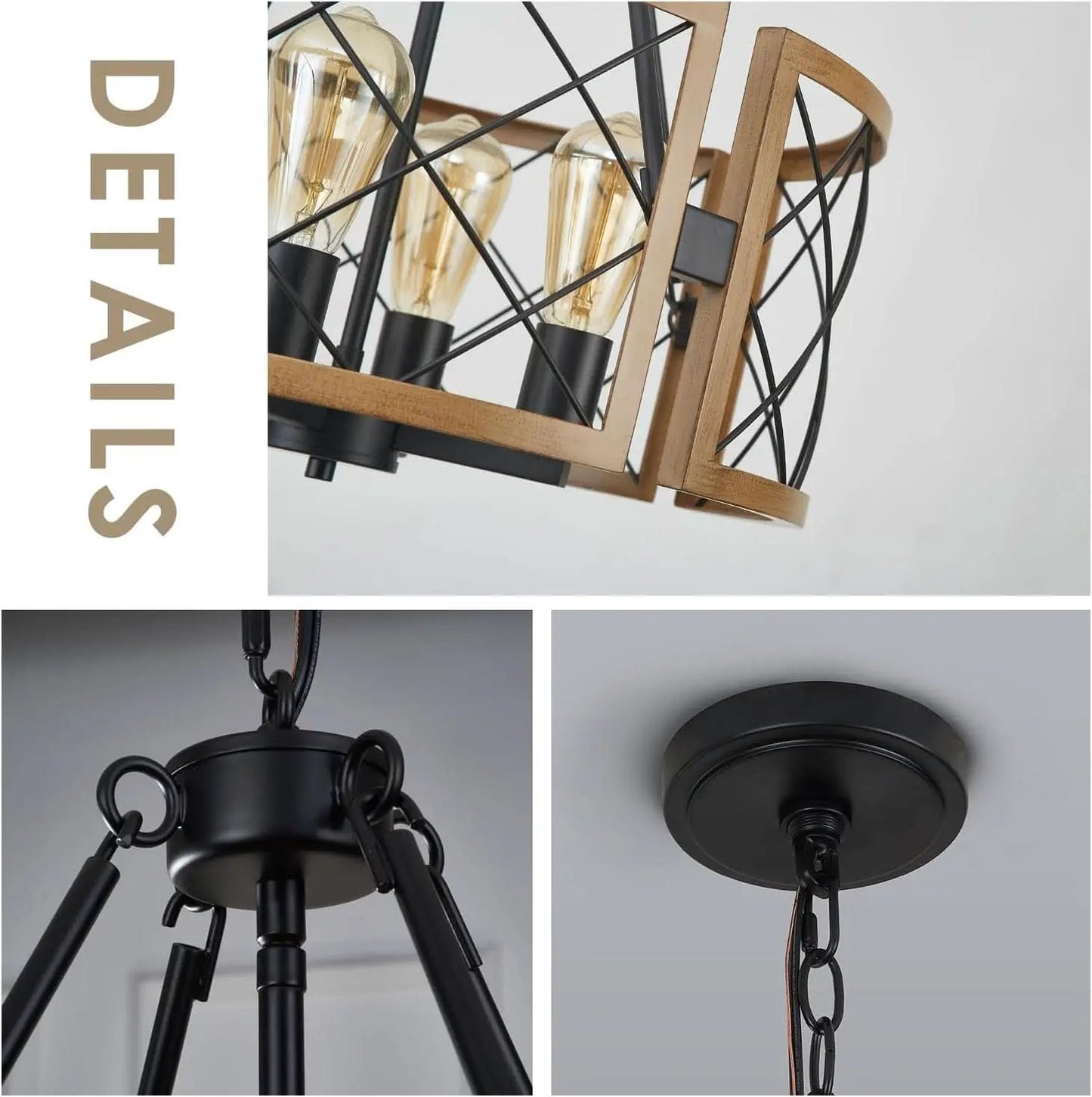 D19 Inch Farmhouse Chandelier 4 Light Pendant Black Oak from PriceLows™