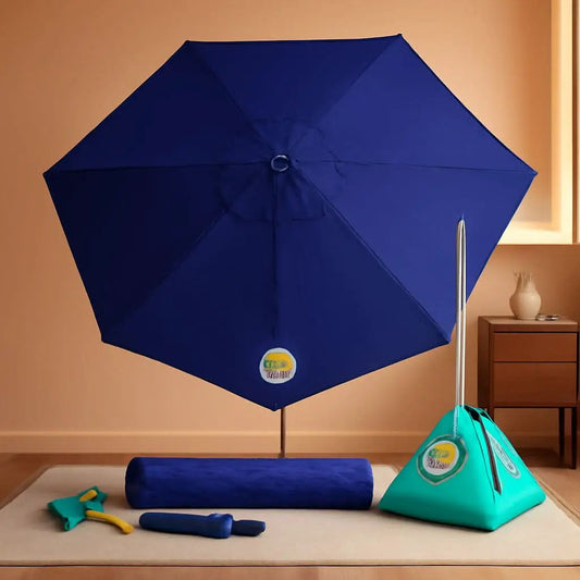Deep Ocean Blue All In One Beach Umbrella System Ultra Base from PriceLows™