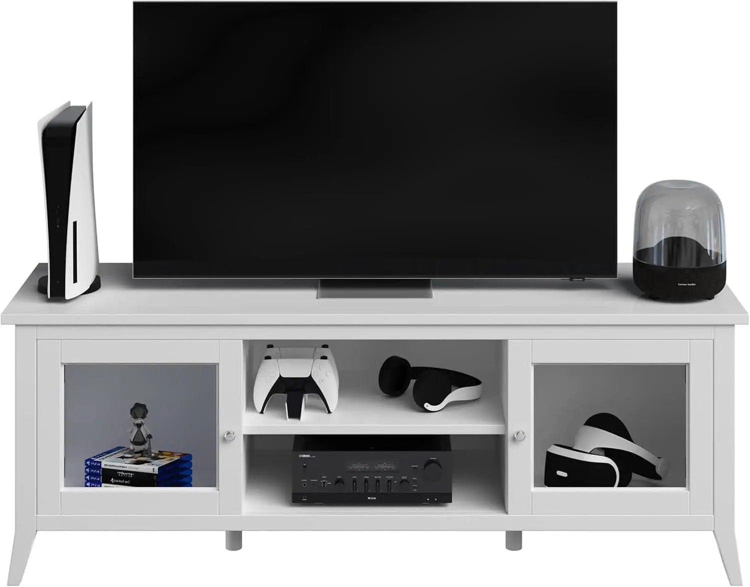 55 Inch TV Stand White With Storage Shelves And Cubbies from PriceLows™
