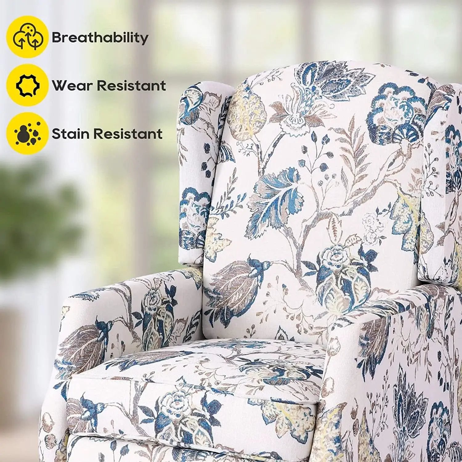 Upholstered Wingback Recliner Chair Blue Floral Elegant from PriceLows™