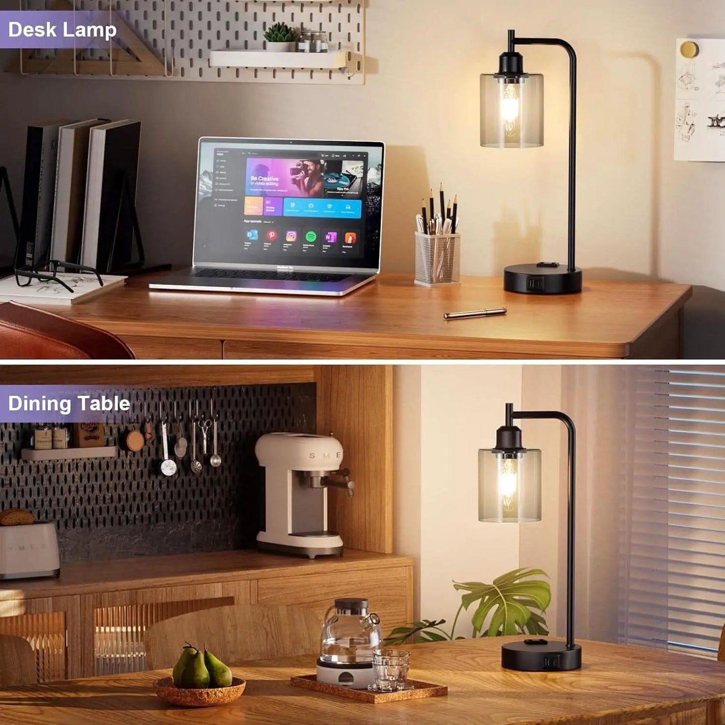 3-Way Dimmable USB Table Lamps With Gray Glass Shade Pair from PriceLows™