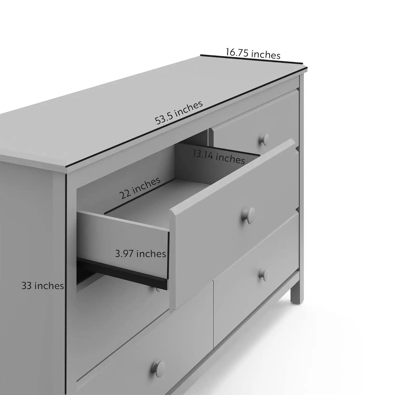 Pebble Gray 6 Drawer Double Dresser For Nursery Greenguard Gold Certified from PriceLows™